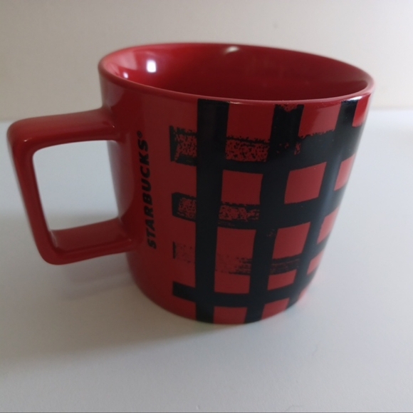 Starbucks 2016 Red And Black Buffalo Plaid 14 oz Ceramic Coffee Mug Tea Cup Prep - Picture 1 of 5